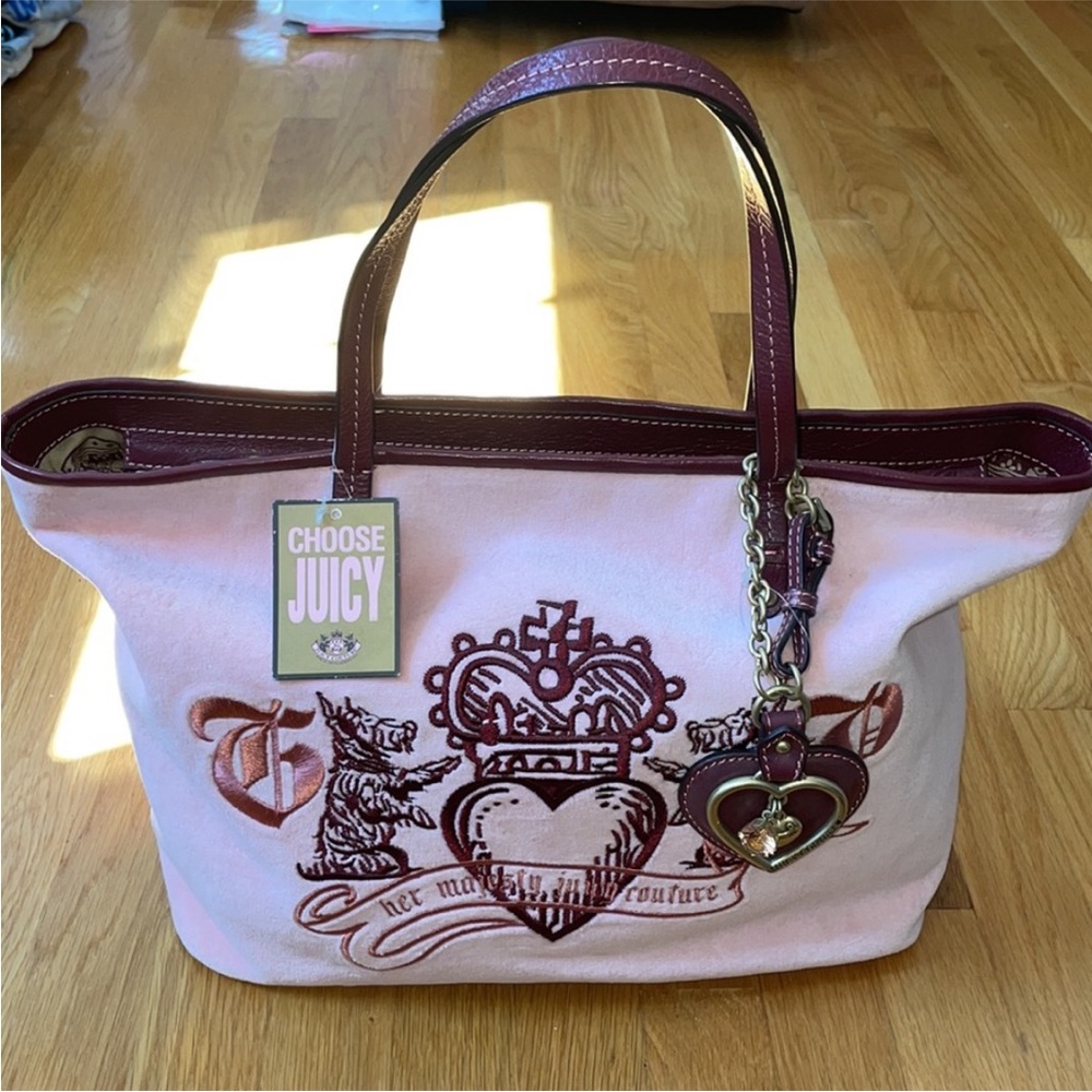 NWT New Juicy Couture Light Pink Velvet Velour Shoulder Handbag Tote Purse